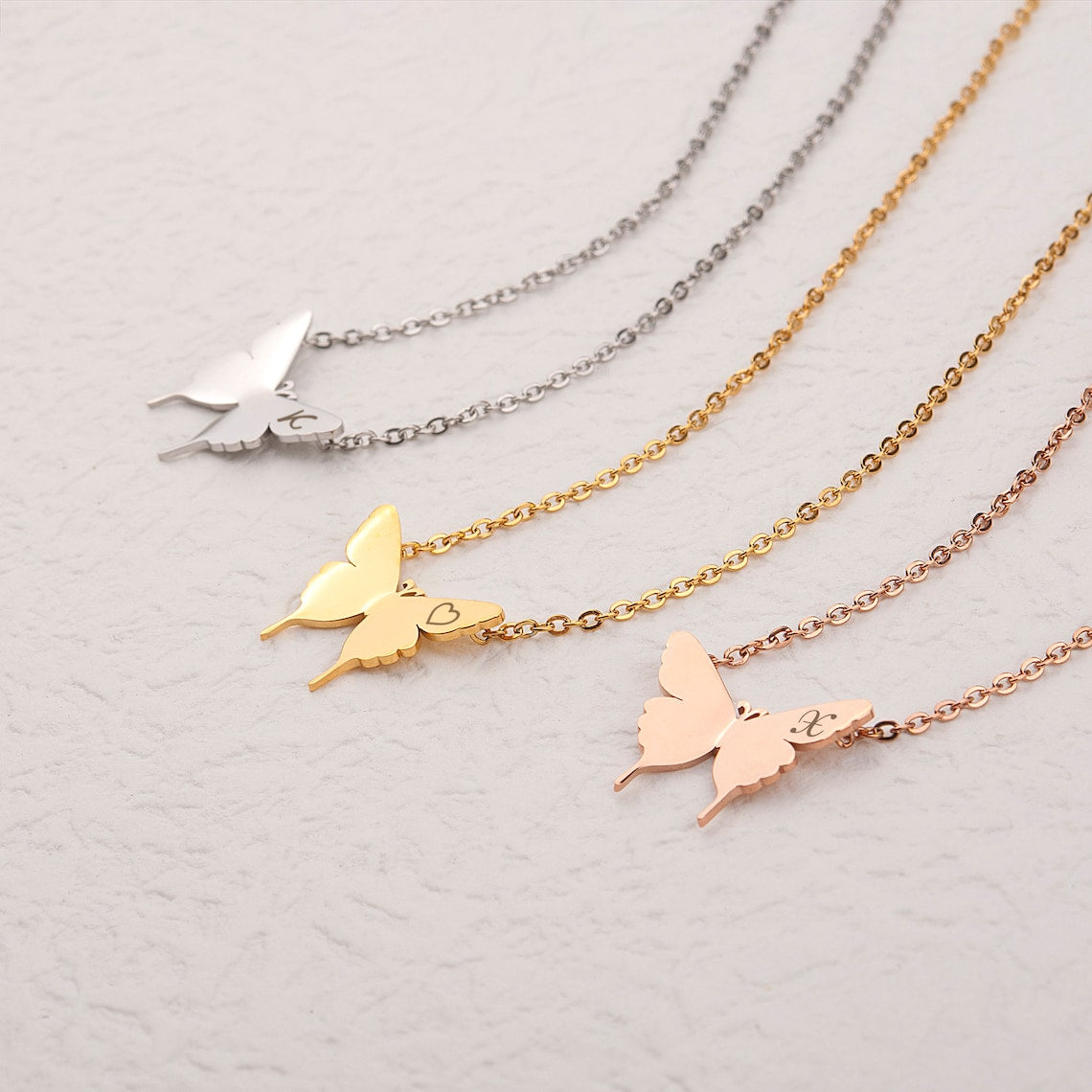 Personalized Engraved Initial Letter Butterfly Necklace - Pandora Jewels