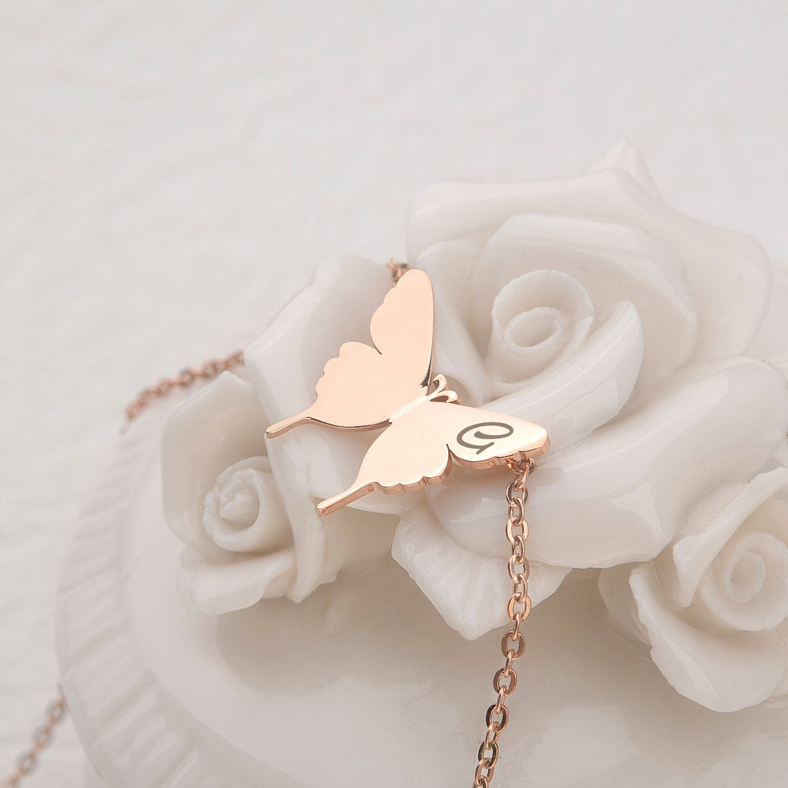 Personalized Engraved Initial Letter Butterfly Necklace - Pandora Jewels