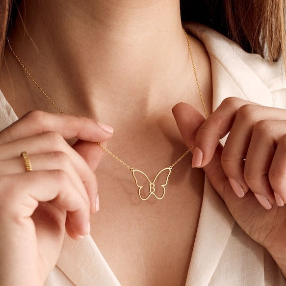 Custom Initial Necklace with Butterfly - Pandora Jewels
