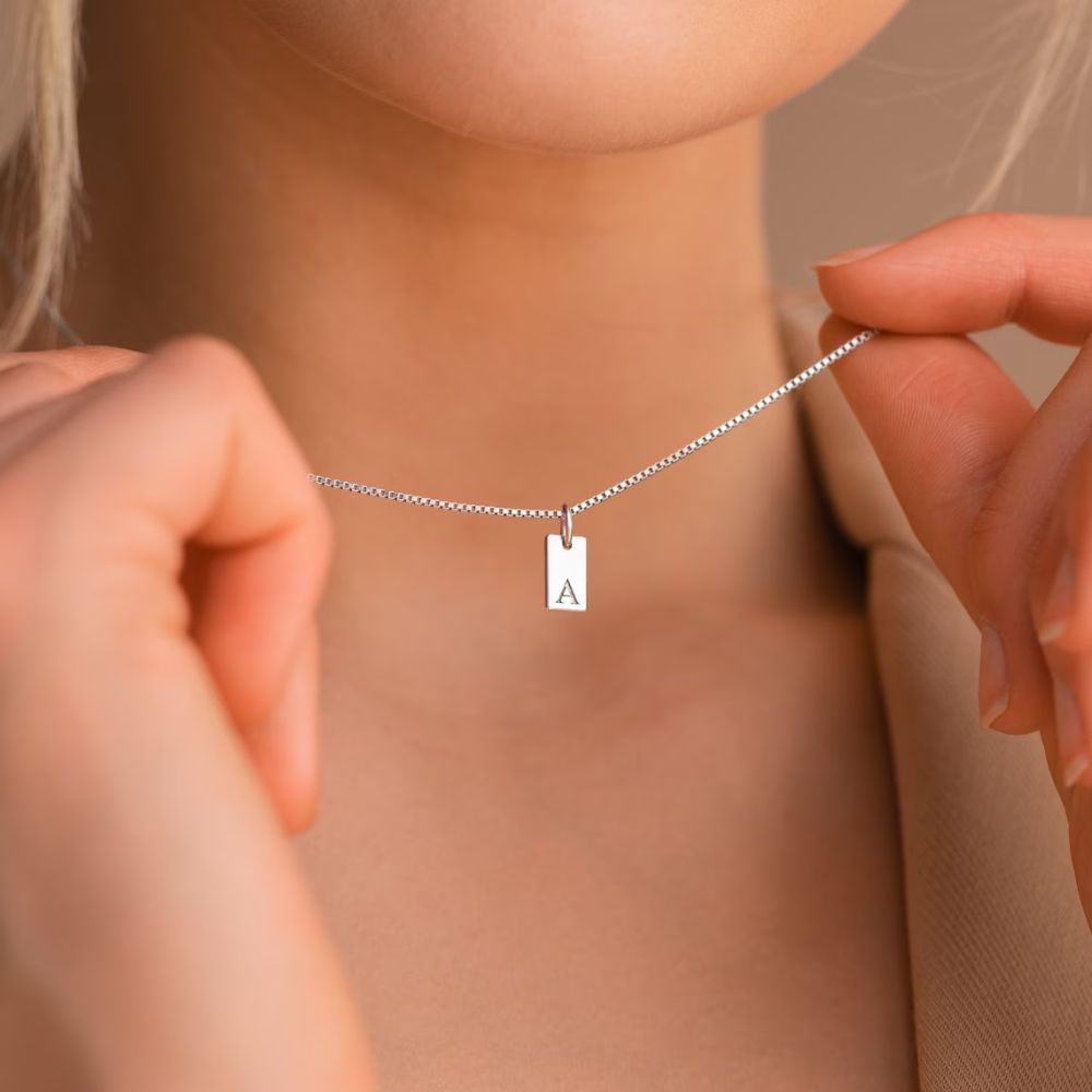 Personalised Dainty Initial Tag Pendant-Necklace - Pandora Jewels