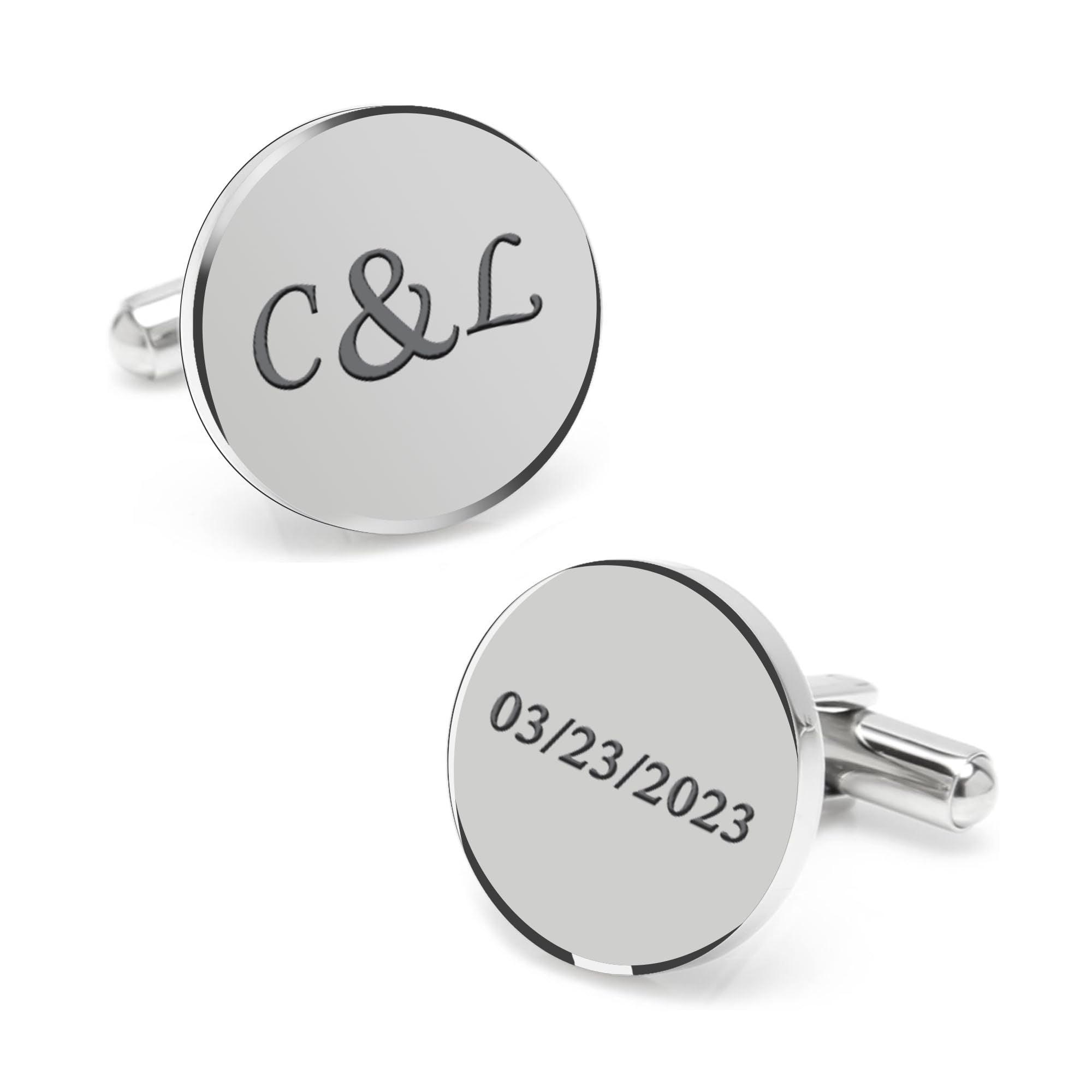 Personalized Date And Initial Cufflink For Men And Boys 1 Pair - Pandora Jewels