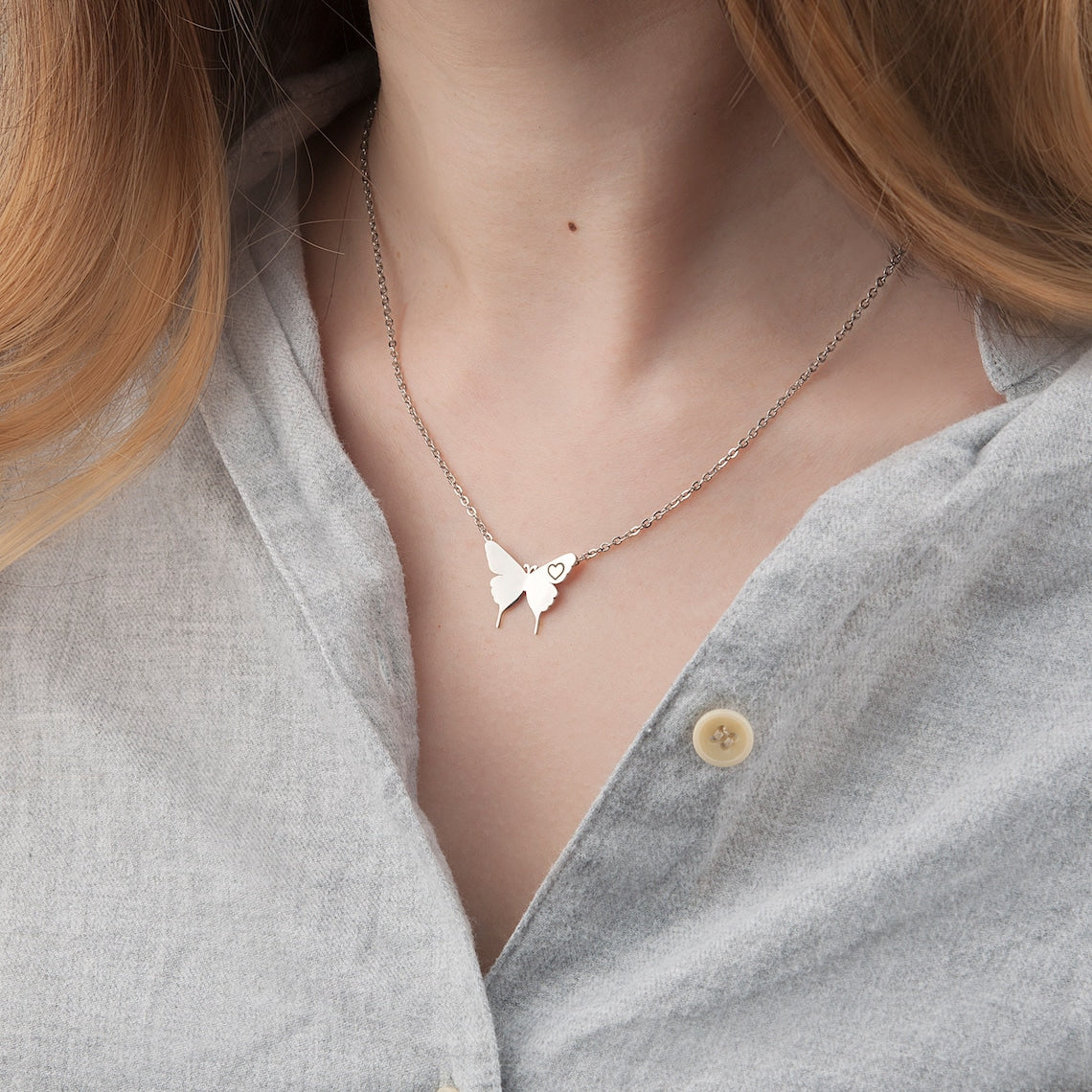 Personalized Engraved Initial Letter Butterfly Necklace - Pandora Jewels