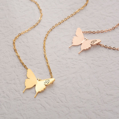 Personalized Engraved Initial Letter Butterfly Necklace - Pandora Jewels