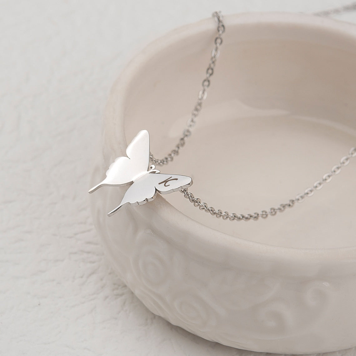Personalized Engraved Initial Letter Butterfly Necklace - Pandora Jewels