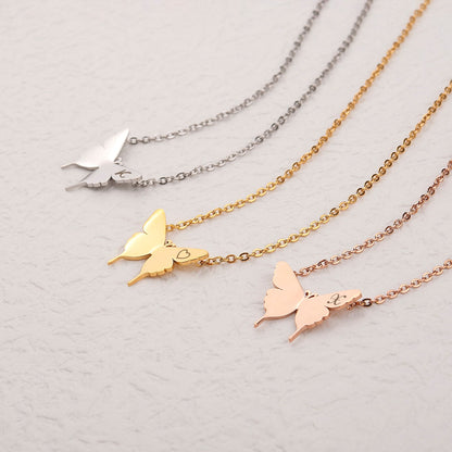 Personalized Engraved Initial Letter Butterfly Necklace - Pandora Jewels