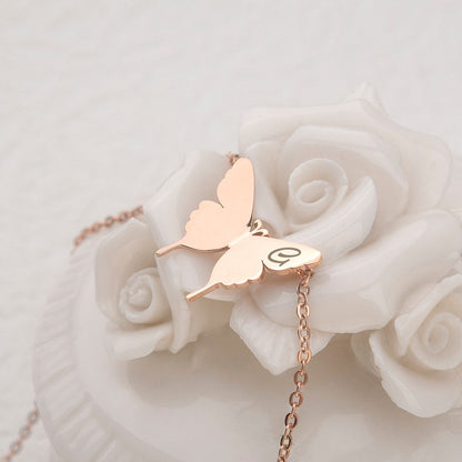Personalized Engraved Initial Letter Butterfly Necklace - Pandora Jewels