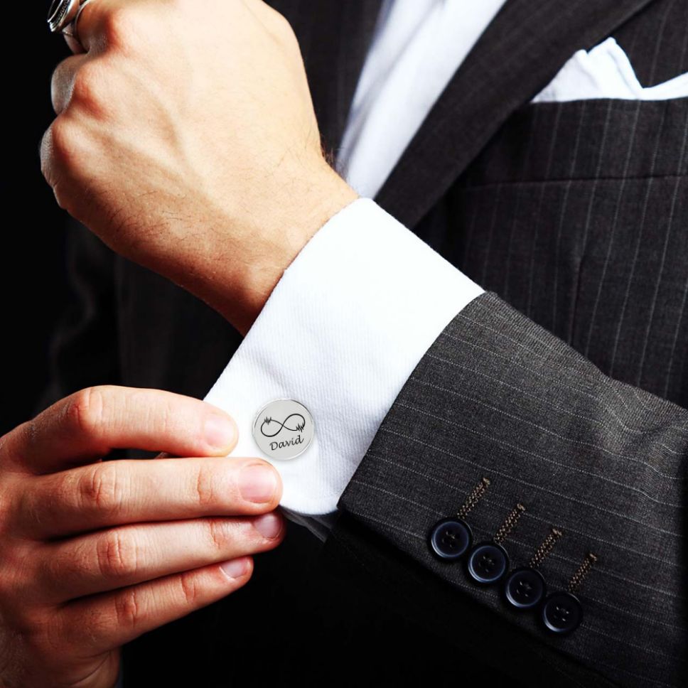 Personalized Infinity Symbol & Last Name Cufflink For Men And Boys 1 Pair - Pandora Jewels