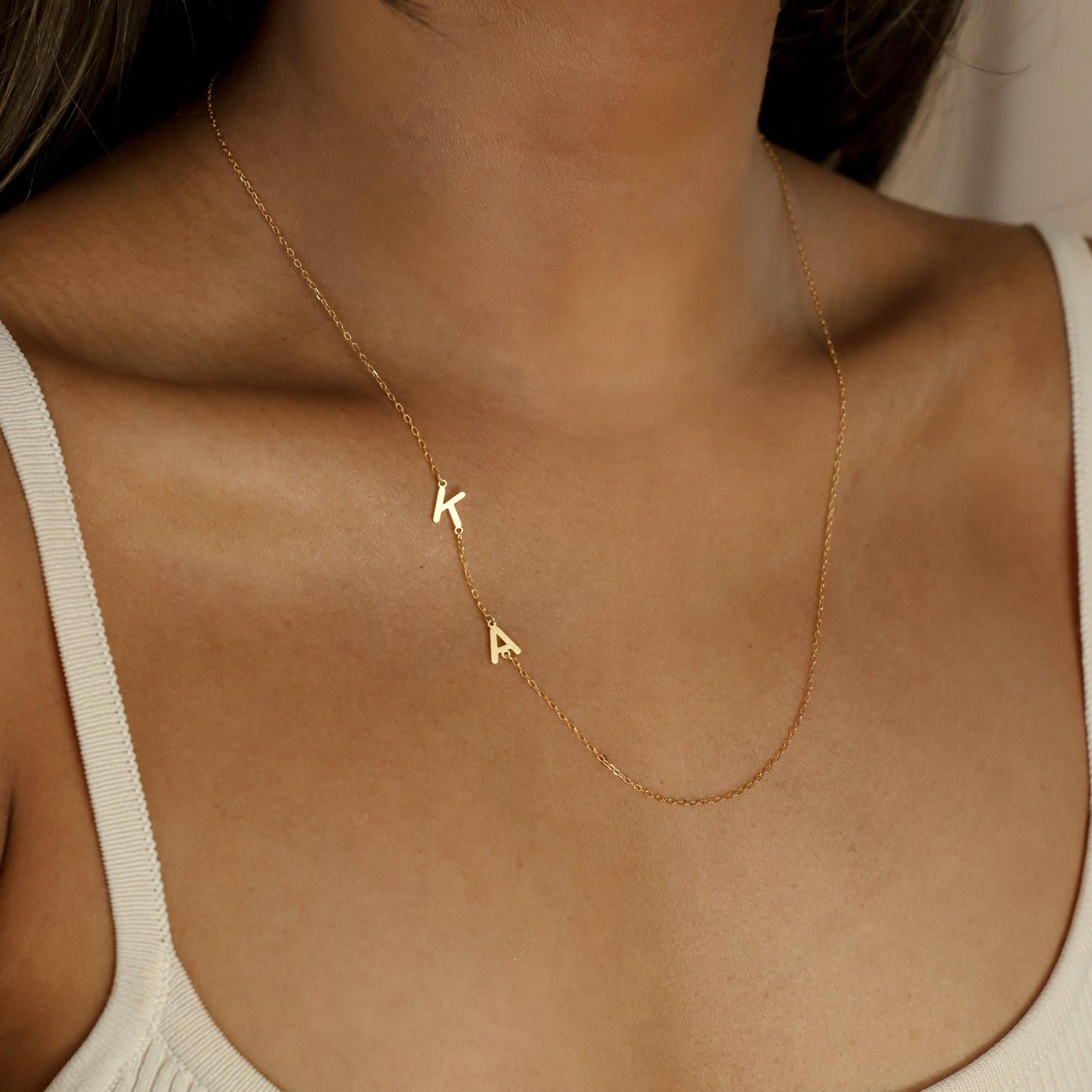 Sideways Initial letter name Necklace - Pandora Jewels