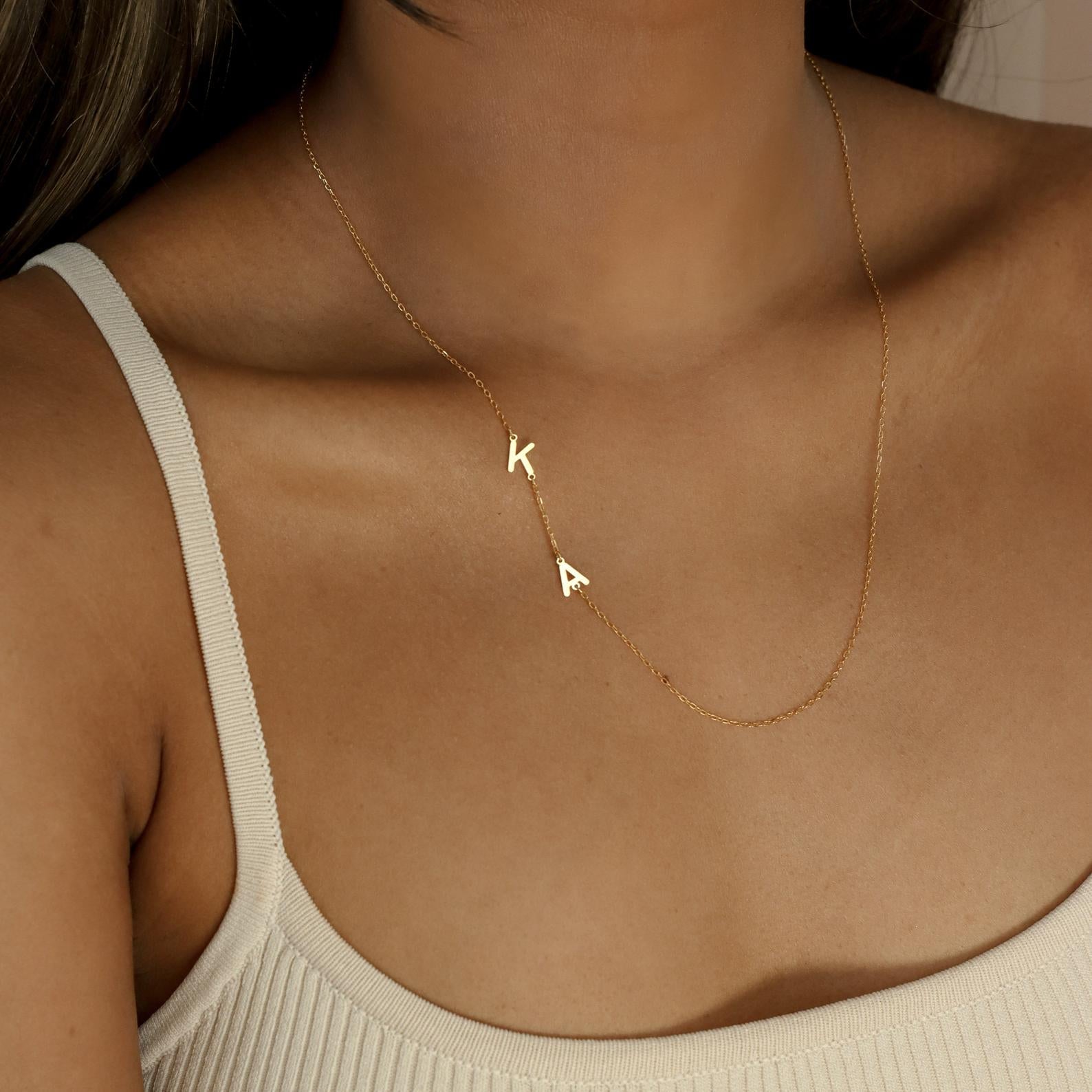 Sideways Initial letter name Necklace - Pandora Jewels