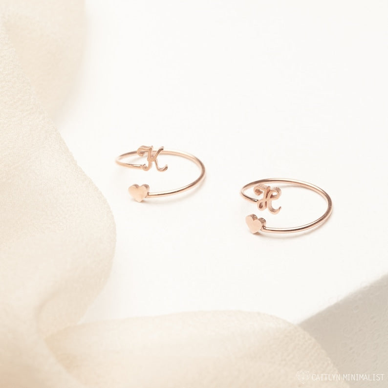 Personalized Dainty Initial Heart Ring - Pandora Jewels