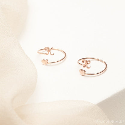 Personalized Dainty Initial Heart Ring - Pandora Jewels