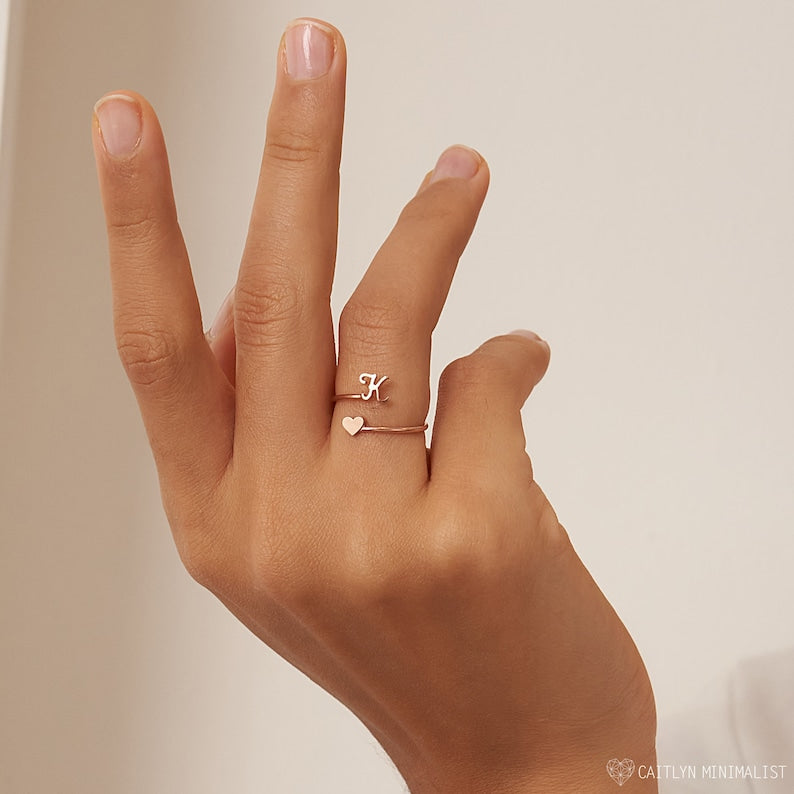 Personalized Dainty Initial Heart Ring - Pandora Jewels