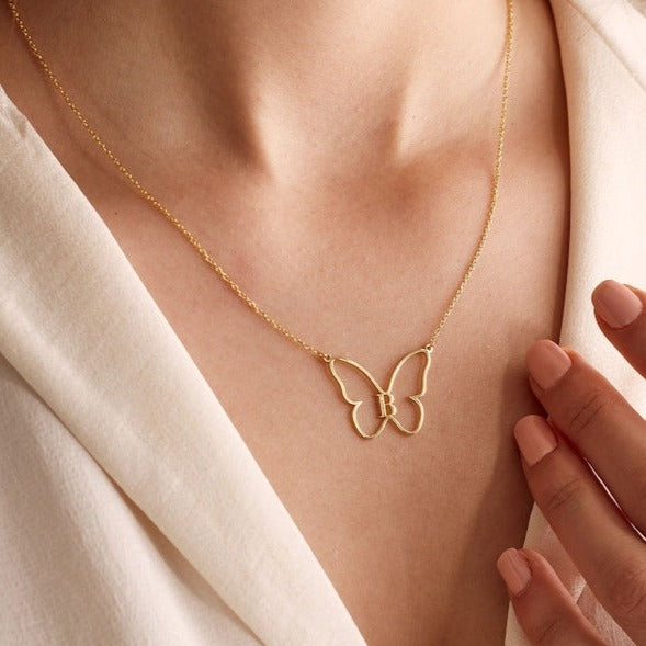 Custom Initial Necklace with Butterfly - Pandora Jewels