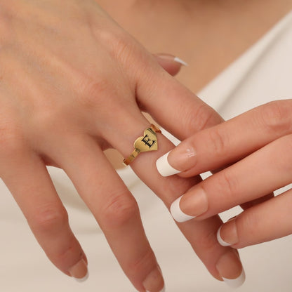 Personalized Heart Letter Engraved Ring - Pandora Jewels